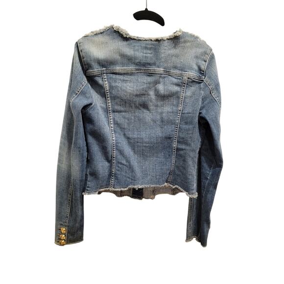 VTG GUESS Denim Jacket Women's Distressed Blue Sz M Gold Buttons Y2k Streetwear - Picture 2 of 12